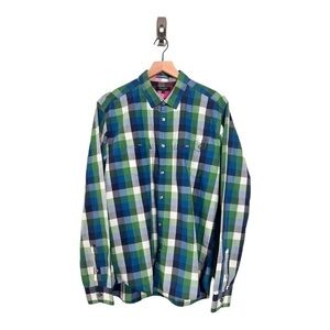 Ted Baker Green Checkered Cotton Red Contrast Cuffs Button Down Untucked Mens